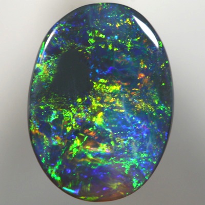 SOLID BLACK OPAL Copper fire contrasts with crisp green and blue